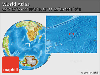 Physical Location Map of the Area around 44° 53' 21" S, 13° 40' 30" E