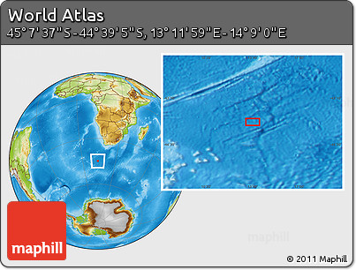 Physical Location Map of the Area around 44° 53' 21" S, 13° 40' 30" E