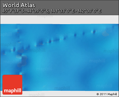 Physical 3D Map of the Area around 44° 53' 21" S, 142° 1' 30" E
