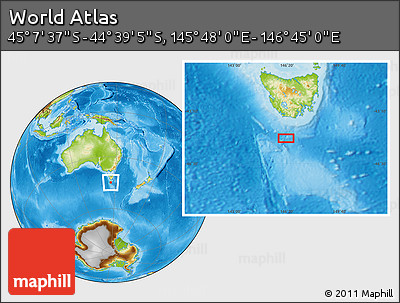 Physical Location Map of the Area around 44° 53' 21" S, 146° 16' 30" E