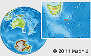 Physical Location Map of the area around 44° 53' 21" S, 149° 40' 30" E
