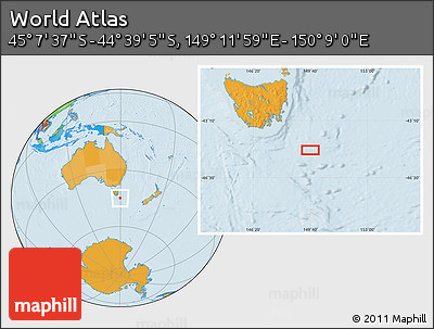 Political Location Map of the Area around 44° 53' 21" S, 149° 40' 30" E
