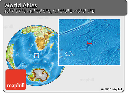 Physical Location Map of the Area around 44° 53' 21" S, 14° 31' 30" E