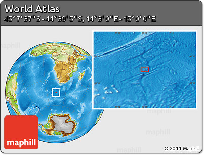 Physical Location Map of the Area around 44° 53' 21" S, 14° 31' 30" E