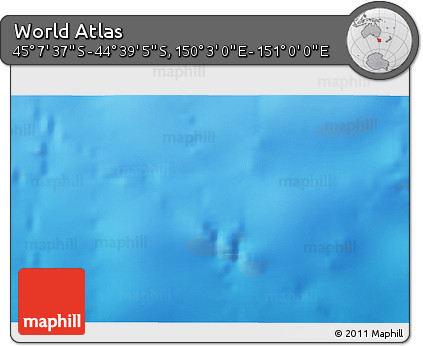 Physical 3D Map of the Area around 44° 53' 21" S, 150° 31' 30" E