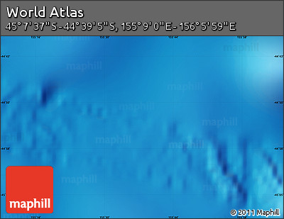 Physical Map of the Area around 44° 53' 21" S, 155° 37' 30" E