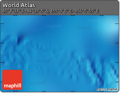 Physical Map of the Area around 44° 53' 21" S, 155° 37' 30" E