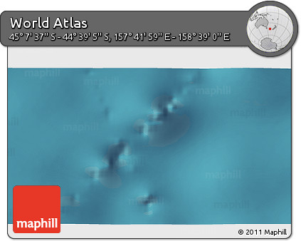 Satellite 3D Map of the Area around 44° 53' 21" S, 158° 10' 30" E