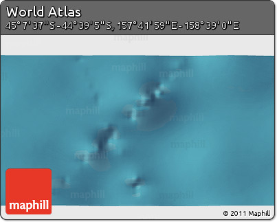 Satellite 3D Map of the Area around 44° 53' 21" S, 158° 10' 30" E