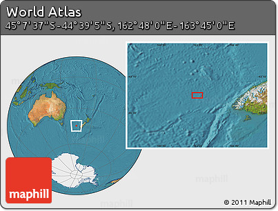 Satellite Location Map of the Area around 44° 53' 21" S, 163° 16' 30" E