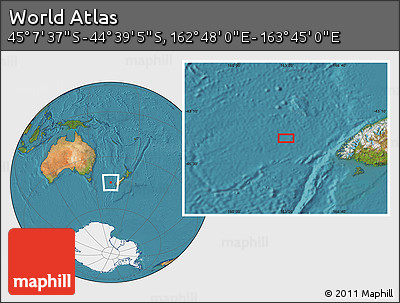 Satellite Location Map of the Area around 44° 53' 21" S, 163° 16' 30" E
