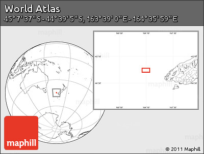 Blank Location Map of the Area around 44° 53' 21" S, 164° 7' 30" E