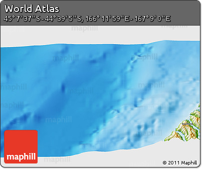 Physical 3D Map of the Area around 44° 53' 21" S, 166° 40' 30" E