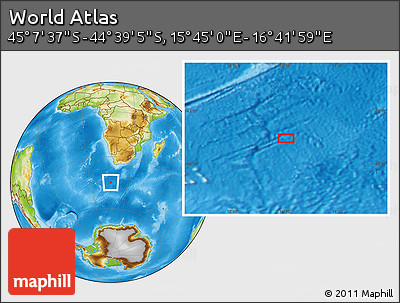 Physical Location Map of the Area around 44° 53' 21" S, 16° 13' 30" E