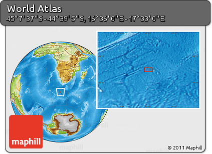 Physical Location Map of the Area around 44° 53' 21" S, 17° 4' 30" E