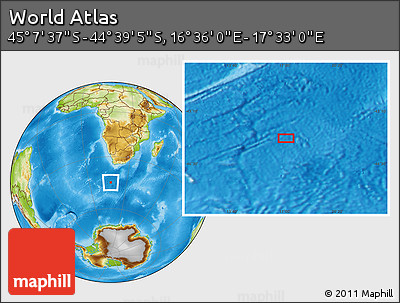 Physical Location Map of the Area around 44° 53' 21" S, 17° 4' 30" E
