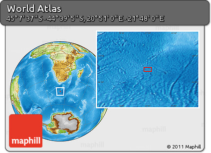 Physical Location Map of the Area around 44° 53' 21" S, 21° 19' 30" E