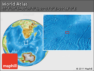 Physical Location Map of the Area around 44° 53' 21" S, 21° 19' 30" E