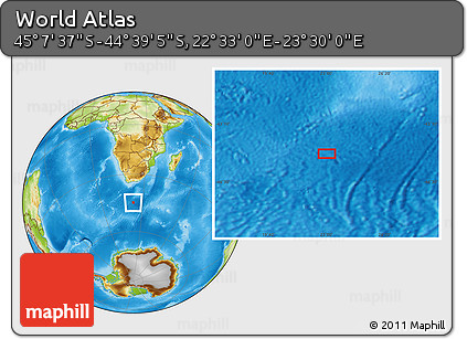 Physical Location Map of the Area around 44° 53' 21" S, 23° 1' 29" E