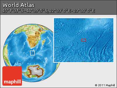 Physical Location Map of the Area around 44° 53' 21" S, 23° 1' 29" E