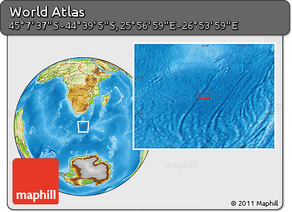 Physical Location Map of the Area around 44° 53' 21" S, 26° 25' 29" E