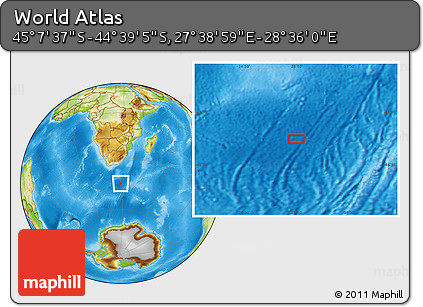 Physical Location Map of the Area around 44° 53' 21" S, 28° 7' 30" E