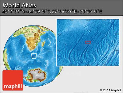 Physical Location Map of the Area around 44° 53' 21" S, 28° 7' 30" E