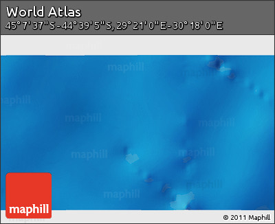 Physical 3D Map of the Area around 44° 53' 21" S, 29° 49' 30" E