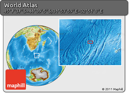 Physical Location Map of the Area around 44° 53' 21" S, 32° 22' 30" E