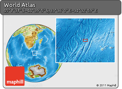 Physical Location Map of the Area around 44° 53' 21" S, 34° 4' 30" E