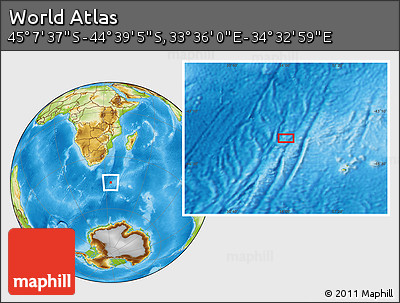 Physical Location Map of the Area around 44° 53' 21" S, 34° 4' 30" E