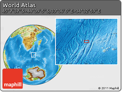 Physical Location Map of the Area around 44° 53' 21" S, 34° 4' 30" E