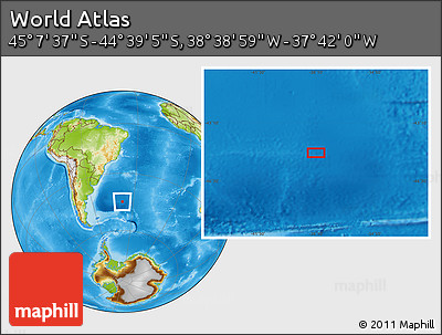 Physical Location Map of the Area around 44° 53' 21" S, 38° 10' 29" W