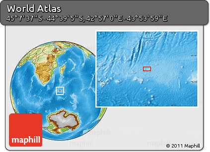 Physical Location Map of the Area around 44° 53' 21" S, 43° 25' 29" E