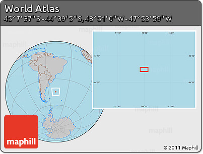 Gray Location Map of the Area around 44° 53' 21" S, 48° 22' 30" W