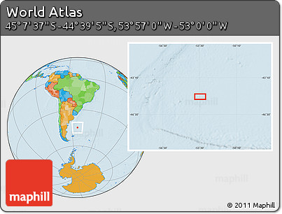 Political Location Map of the Area around 44° 53' 21" S, 53° 28' 30" W