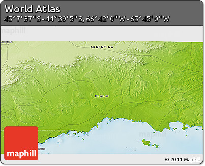 Physical 3D Map of the Area around 44° 53' 21" S, 66° 13' 29" W