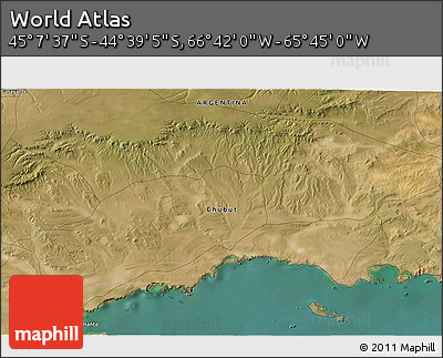 Satellite 3D Map of the Area around 44° 53' 21" S, 66° 13' 29" W