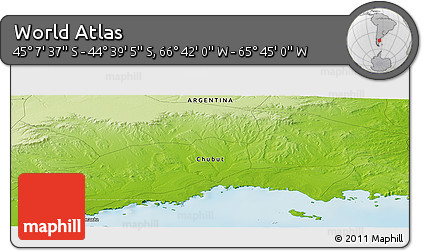 Physical Panoramic Map of the Area around 44° 53' 21" S, 66° 13' 29" W