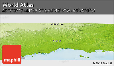 Physical Panoramic Map of the Area around 44° 53' 21" S, 66° 13' 29" W