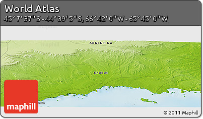 Physical Panoramic Map of the Area around 44° 53' 21" S, 66° 13' 29" W