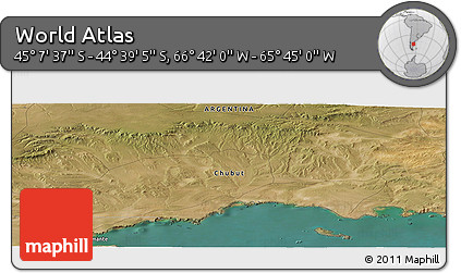Satellite Panoramic Map of the Area around 44° 53' 21" S, 66° 13' 29" W