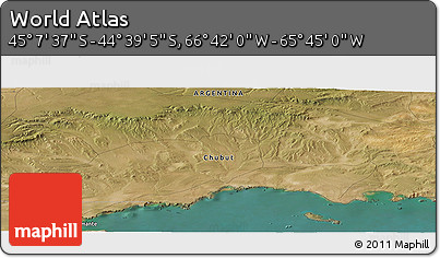 Satellite Panoramic Map of the Area around 44° 53' 21" S, 66° 13' 29" W