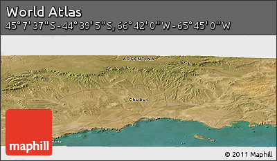 Satellite Panoramic Map of the Area around 44° 53' 21" S, 66° 13' 29" W