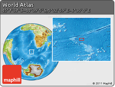 Physical Location Map of the Area around 44° 53' 21" S, 6° 1' 30" E