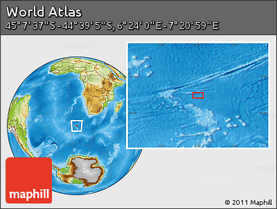 Physical Location Map of the Area around 44° 53' 21" S, 6° 52' 30" E