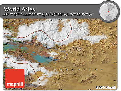 Satellite Map of the Area around 44° 53' 21" S, 71° 19' 29" W
