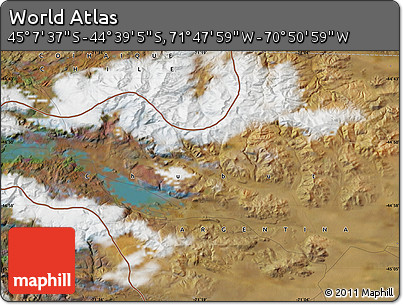 Satellite Map of the Area around 44° 53' 21" S, 71° 19' 29" W