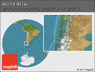 Satellite Location Map of the Area around 44° 53' 21" S, 72° 10' 30" W