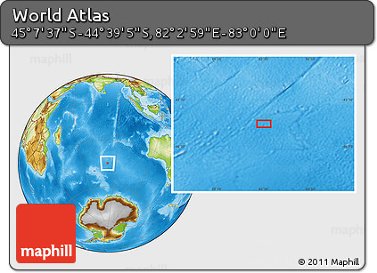 Physical Location Map of the Area around 44° 53' 21" S, 82° 31' 30" E